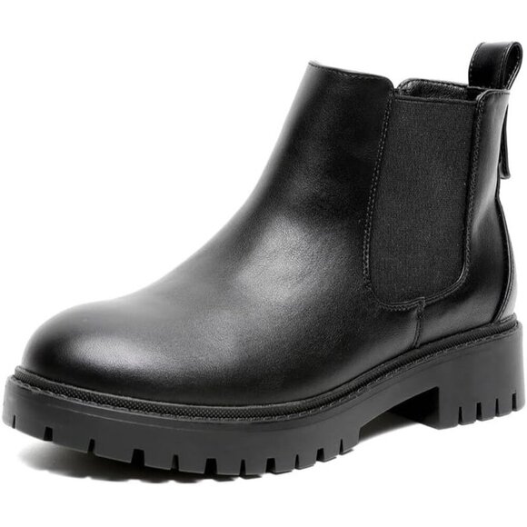 🆕Black Faux Leather Ankle Boots for Women, Waterproof, Chunky Heel, Comfortable - Picture 1 of 7